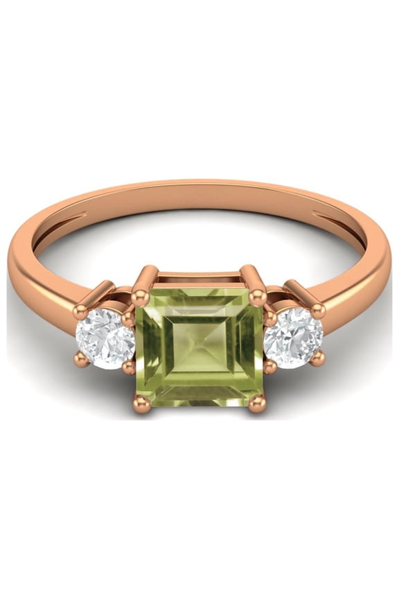 0.95 Ctw Princess cut Square Peridot 925 Sterling Silver Rose Vermeil Trio Stone Dainty Women Valentines Day Gifts Ring