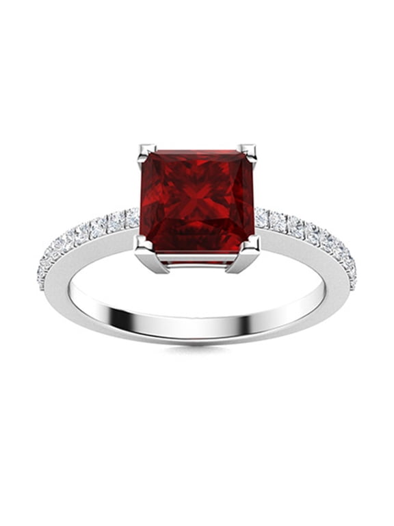 0.95 Ctw Square Shape Garnet 925 Sterling Silver Solitaire Accents Women Valentine's Day Gift Ring