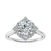 0.95 T.C.W Clarity-VS1 Round Natural Diamond Elegant Halo Bridal Ring for her Solid 14K White Gold Size 7