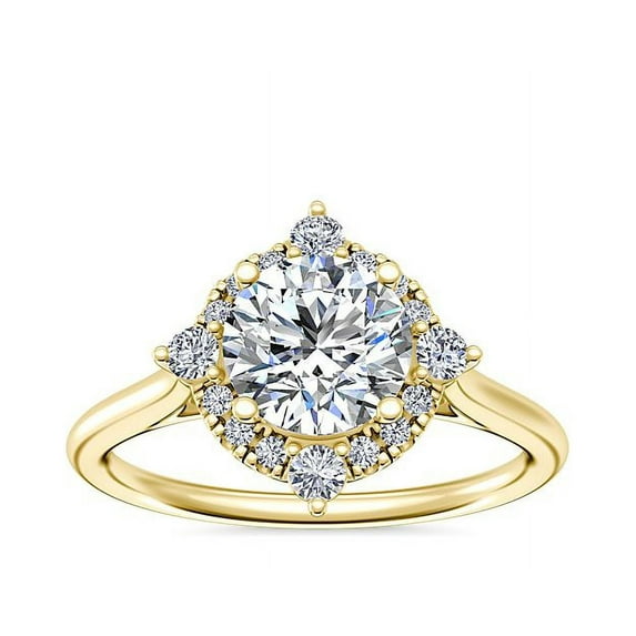 0.95 T.C.W Round Shaped Real Diamond New Design Halo Wedding Ring for Women Solid 18K Yellow Gold Size 3.5