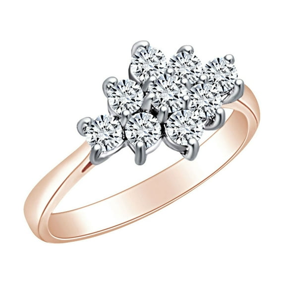 AFFY 0.96 Carat (Ctw) Round Shape White Natural Diamond Cluster Engagement Ring In 14k Solid Rose Gold Ring Size-6.5