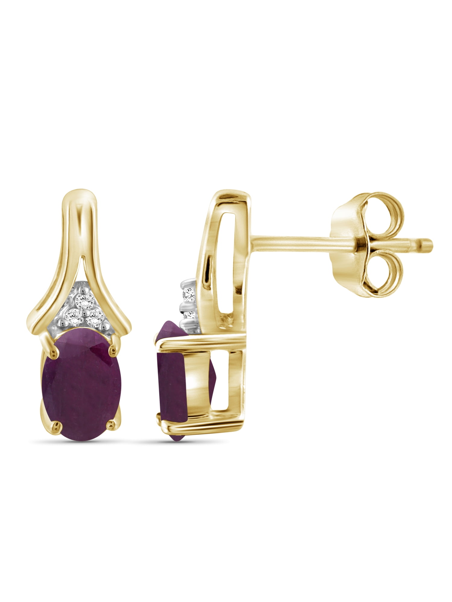0.96 Carat Ruby Gemstone and Accent White Diamond Women's Sterling Silver Earrings