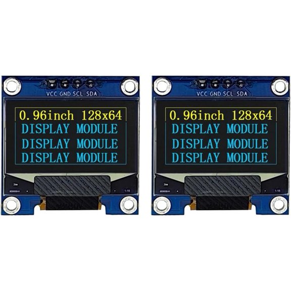 0.96" OLED Display Module I2C IIC Serial 128X64 SSD1306 LCD Screen VCC GND SCL SDA (2 Pack, Yellow Blue)