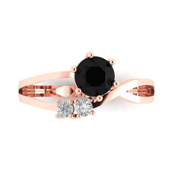 Three-Stone Engagement Ring for Women - 0.87ct Natural Onyx in 14K Rose Gold Promise Ring