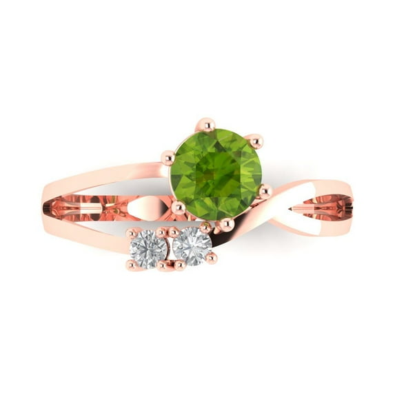 Three-Stone Engagement Ring for Women - 0.87ct Natural Peridot in 14K Rose Gold Promise Ring