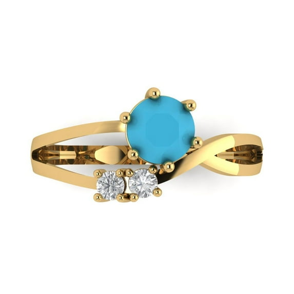 Three-Stone Engagement Ring for Women - 0.87ct Simulated Turquoise in 14K Yellow Gold Promise Ring