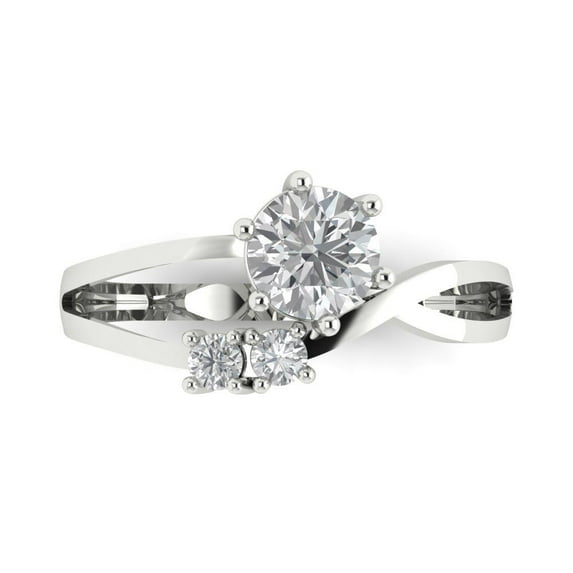Three-Stone Engagement Ring for Women - 0.87ct White Sapphire in 14K White Gold Promise Ring