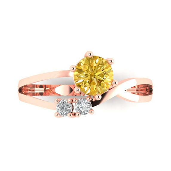 Three-Stone Engagement Ring for Women - 0.87ct Simulated Yellow Diamond in 14K Rose Gold Promise Ring