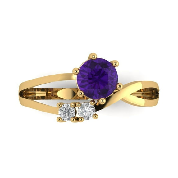 Three-Stone Engagement Ring for Women - 0.87ct Natural Amethyst in 14K Yellow Gold Promise Ring