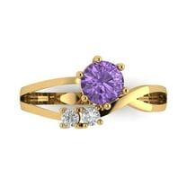 Three-Stone Engagement Ring for Women - 0.87ct Simulated Alexandrite in 18K Yellow Gold Promise Ring