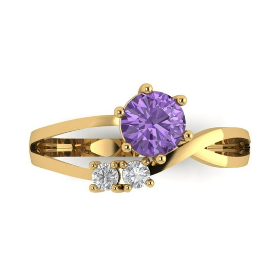 Three-Stone Engagement Ring for Women - 0.87ct Simulated Alexandrite in 18K Yellow Gold Promise Ring
