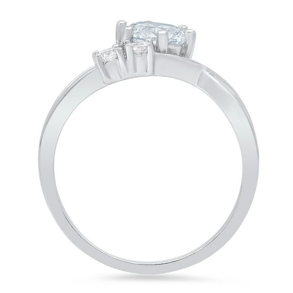 0.87 ct Round Cut Natural Swiss Blue Topaz Three-Stone Engagement Ring for Women in 18K White Gold