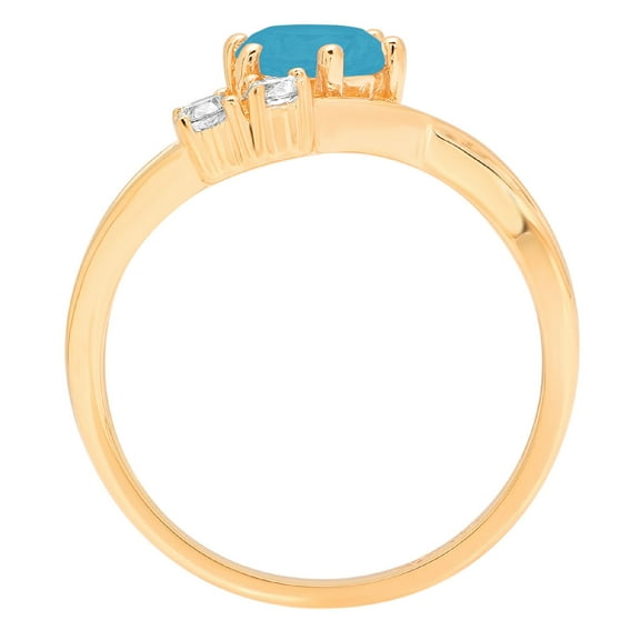 0.87 ct Round Cut Simulated Turquoise Three-Stone Engagement Ring for Women in 18K Yellow Gold