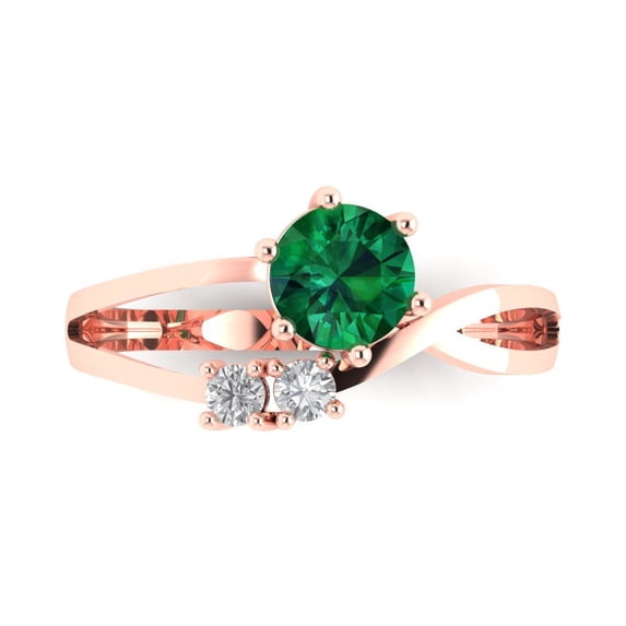 Clara Pucci 14K Rose Gold 0.87ct Emerald Three-Stone Ring for Women