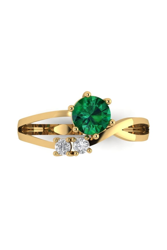 14K Yellow Gold 0.87ct Emerald Three-Stone Ring for Women