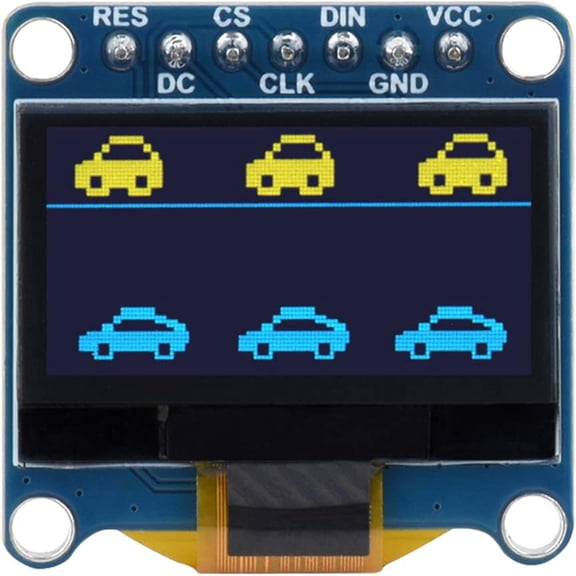 0.96inch OLED Display Module for /Arduino/STM32, 12864 Pixels Screen, Upper Yellow & Lower Blue Display Color, 4-Wire SPI / I2C Communication Interfaces, 3.3V / 5V