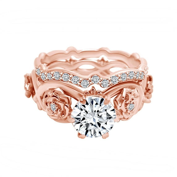 AFFY 0.97 Carat Round Shape Natural Diamond Promise Engagement Rings 14K Solid Rose Gold Ring Size-8.5