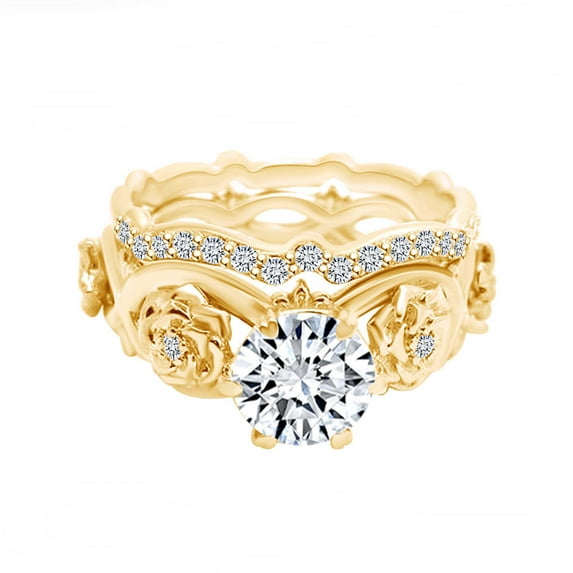 AFFY 0.97 Carat Round Shape Natural Diamond Promise Engagement Rings 14K Solid Yellow Gold Ring Size-5
