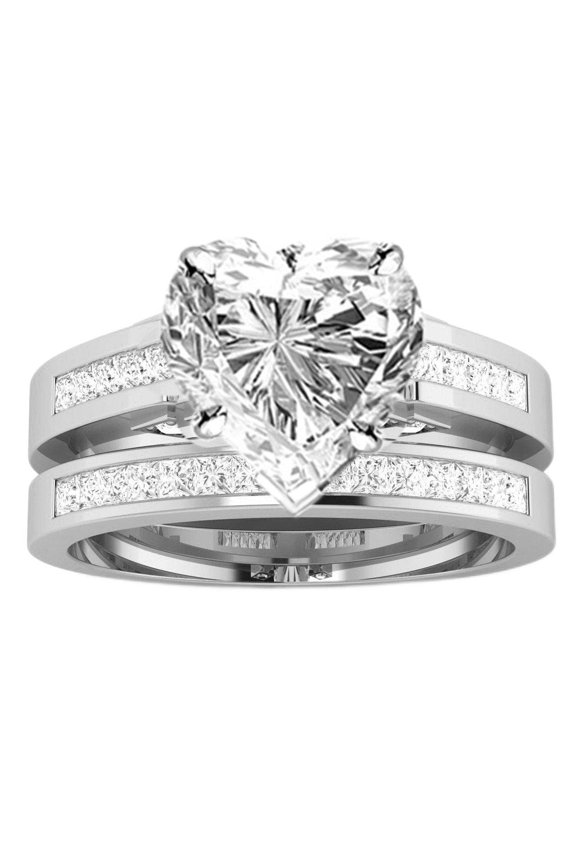 0.97 Carat t.w. 14K White Gold Heart Channel Set Princess Cut Diamond Engagement Ring I/VS2 Clarity Center Stones.