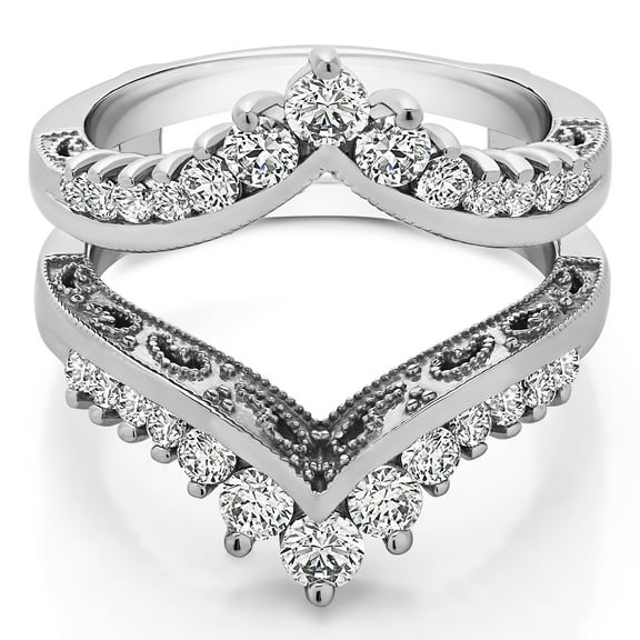 0.98 Ct. Filigree Vintage Wedding Ring Guard With Cubic Zirconia Mounted in Sterling Silver (Size 4 to 13)