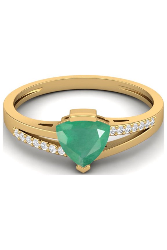 0.98 Cts Trillion Emerald 925 Sterling Silver Gold Vermeil Split Shank Engagement Women Ring