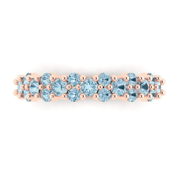 0.98 ctw Wedding Band for Women - 14K Rose Gold Natural Aquamarine Stackable Eternity Ring