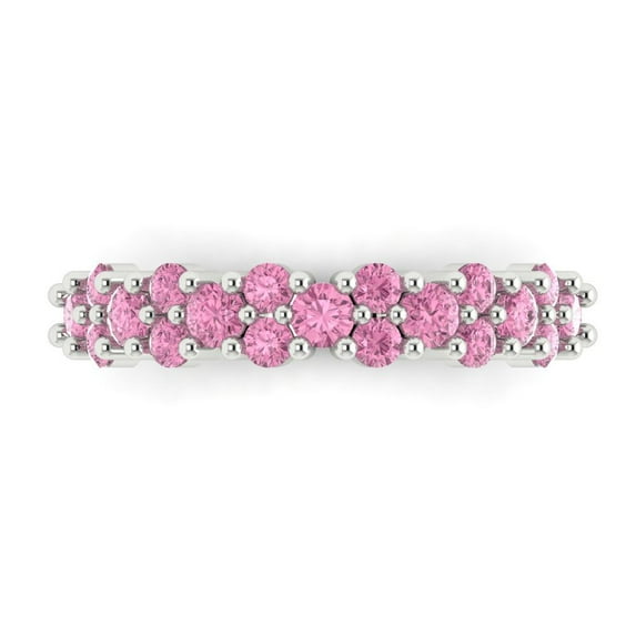 0.98 ctw Wedding Band for Women - 14K White Gold Simulated Pink Diamond Stackable Eternity Ring