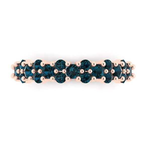 0.98 ctw Wedding Band for Women - 18K Rose Gold Natural London Blue Topaz Stackable Eternity Ring