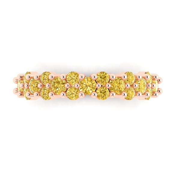 0.98 ctw Wedding Band for Women - 18K Rose Gold Simulated Yellow Diamond Stackable Eternity Ring
