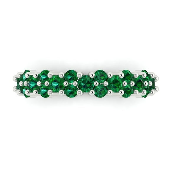 0.98 ctw Wedding Band for Women - 18K White Gold Simulated Emerald Stackable Eternity Ring