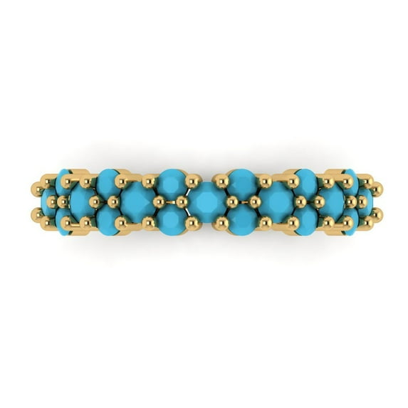 0.98 ctw Wedding Band for Women - 18K Yellow Gold Simulated Turquoise Stackable Eternity Ring