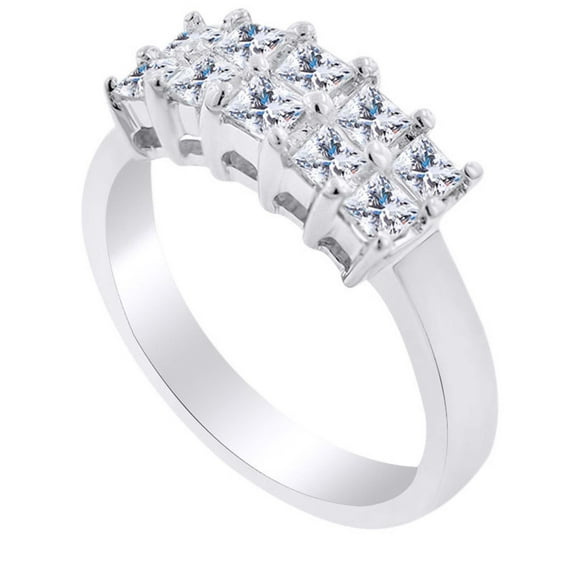 AFFY 0.99 Carat Princess Shape White Natural Diamond Two Row Wedding Engagement Ring 18k Solid White Gold Ring Size-10