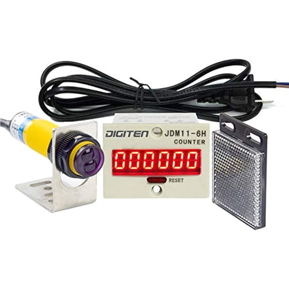 0-999999 Digital LED Counter +PhotoElectric Switch Sensor +Reflector Automatic Conveyor Belting 100-240VAC 6 Digits Mini Customer Traffic Counter Electronic Totalizer