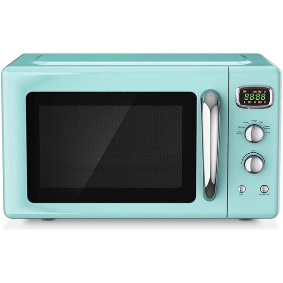 0.9Cu.ft, 900W Compact Countertop Microwave w/5 Micro Power & 8 Auto Cooking, Child Lock, Timer Setting & Glass Turntable, LED Display, Mint Green