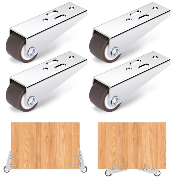 0.9Inch Low Profile Casters Wheels Set of 4, Mini Long Frame Rigid Caster, Small Fixed Caster Wheels for Furniture, Drawer, Door, Bookcase, DIY(Load44Lbs/Each), Vertical or Horizontal Installation