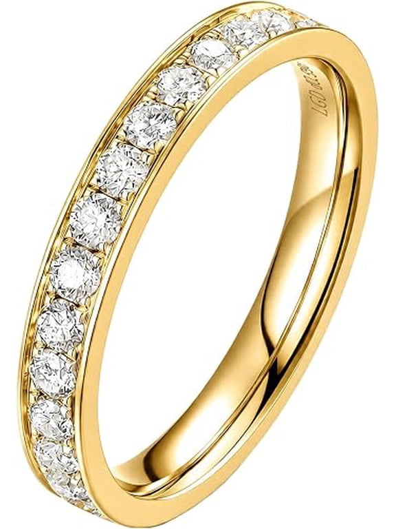 0.9cttw Channel Set Lab Grown Diamond Full Eternity Wedding Band Ring D Color VVS Clarity 14K Gold Plated Pure 925 Sterling Silver Stackable Anniversary Ring for Women
