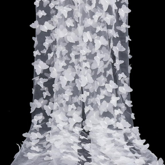 0.9m x 130cm White Tulle Tablecloth Rectangle Embroidered 3D Butterfly Lace Fabric Mesh Ribbon for Wedding Dress Costume Curtain Table Cover Sewing Birthday Bridal Shower Home Decor White