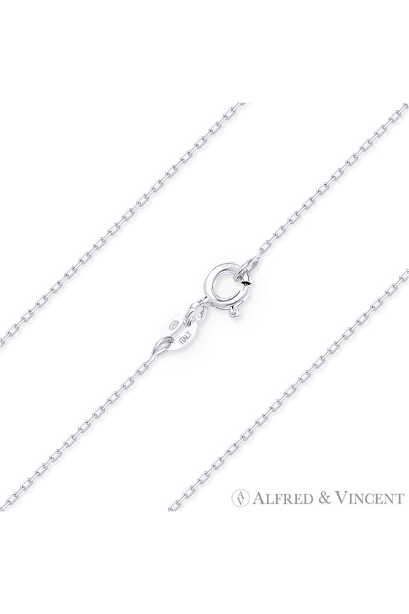 0.9mm D-Cut Anchor Cable Link Chain Necklace in .925 Sterling Silver w/ Rhodium