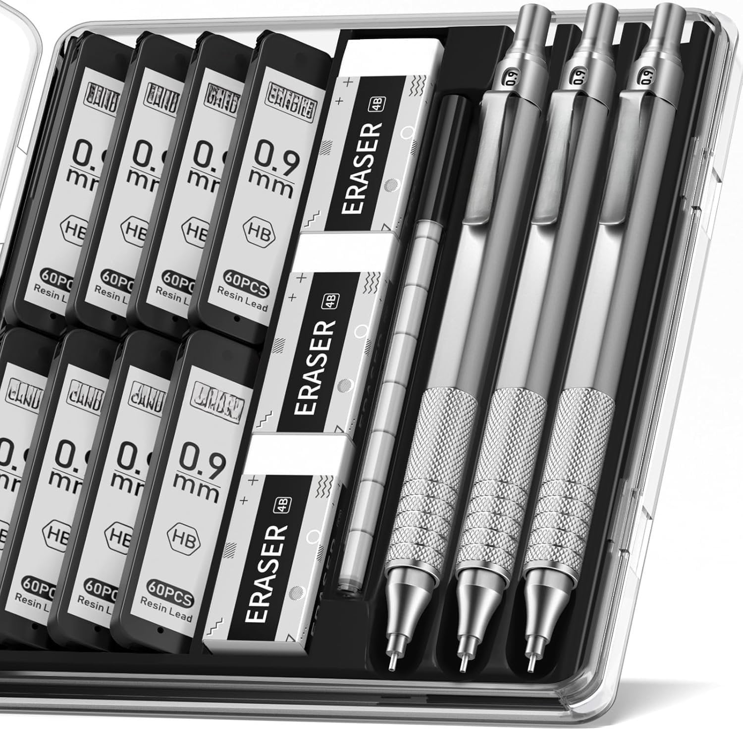 0.9mm Mechanical Pencil Set with Case, 3 count Metal Artist Lead Pencil ...