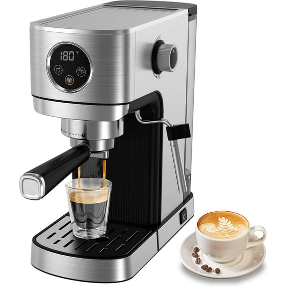 0 Bar Espresso Machine - 40 Oz Removable Tank, Compact Silver Small Coffee Maker