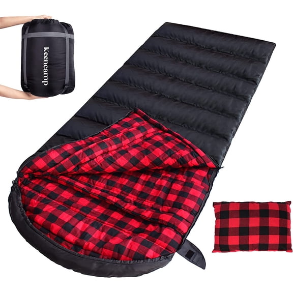 0 Degree Cotton Flannel Winter Sleeping Bag for Adults XXL 4 Season with Pillow and Compression Sack Color Black