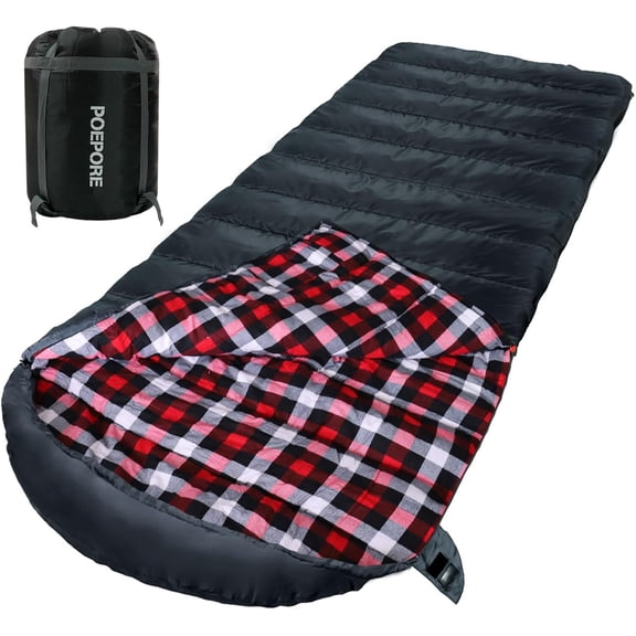 0 Degree Sleeping Bag 100% Cotton Flannel XXL Cold Weather Winter Oversized Sleeping Bag for Adults Camping Zero Degree Big and Tall with Compression Sack