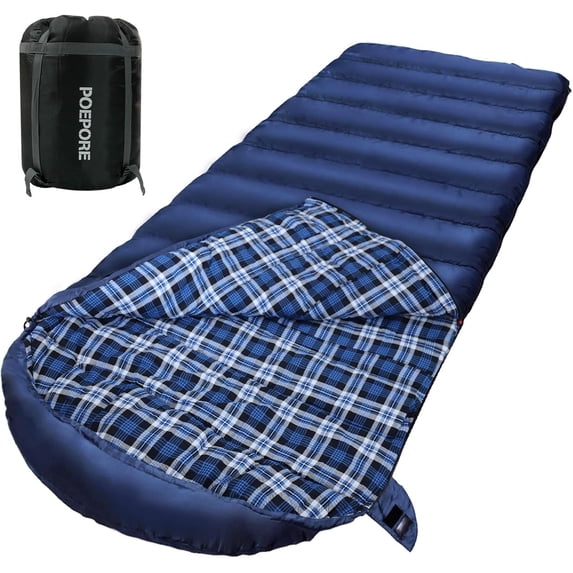 0 Degree Sleeping Bag 100% Cotton Flannel XXL Cold Weather Winter Oversized Sleeping Bag for Adults Camping Zero Degree Big and Tall with Compression Sack