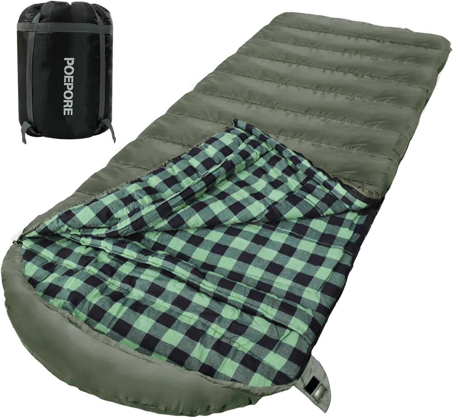 0 Degree Sleeping Bag 100% Cotton Flannel XXL Cold Weather Winter Oversized for Adults Camping Zero Big and Tall with Compression Sack