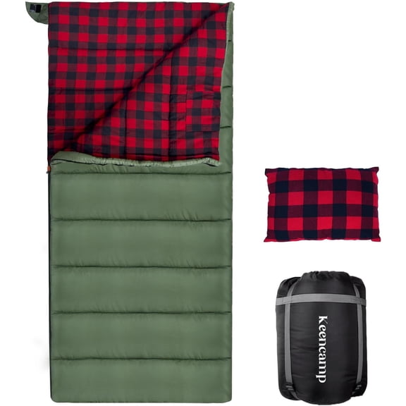 0 Degree Sleeping Bag Cotton Flannel Winter Cold Weather for Adults XXL Sleeping Bag 4 Season Big and Tall with Pillow Compression Sack