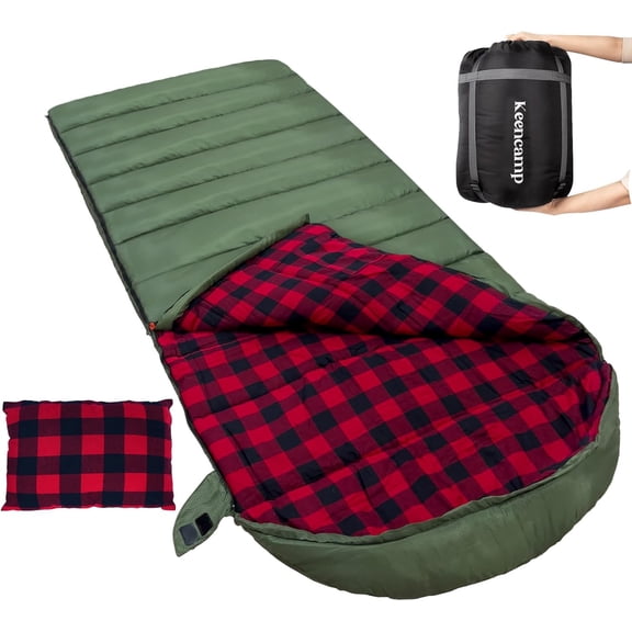 0 Degree Sleeping Bag Cotton Flannel Winter Cold Weather for Adults XXL Sleeping Bag 4 Season Big and Tall with Pillow Compression Sack