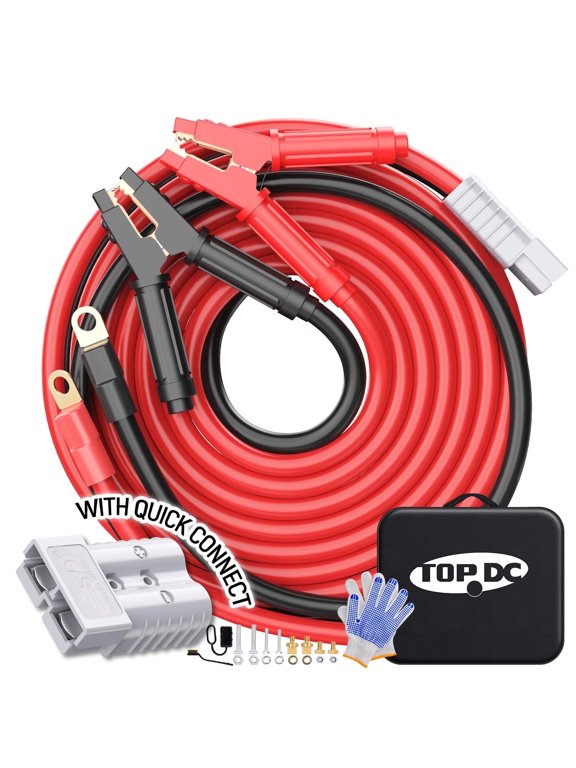 0 Gauge 30FT Jumper Cables 1000A Quick Connect, Heavy Duty Booster Cables for Suvs and Trucks, Red with Carry Bag Gloves Goggles