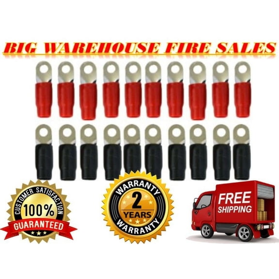 0 Gauge Ring Terminal 20 Pack 1/0 AWG Wire Crimp Cable- Red/Black 5/16 AT