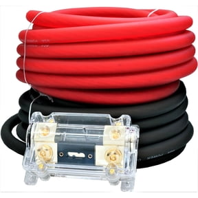 0 Gauge Wire Red / Black Amplifier Amp Power/Ground Cable 1/0 Set - Free Fuse