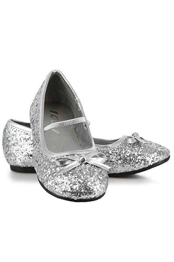 0 Inch Heel Ballet Slipper With Glitter Children's (Silver Glitter;X-Large)